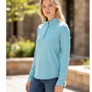 NIKE RUNNING TOP 1/2 Zip Collar Teal SZ LG Long Sleeve Finger Holes Athletic